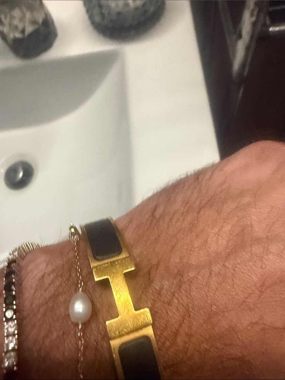 Hermes CLASSIC CLIC H Gold-Tone Bracelet with Black Inlay